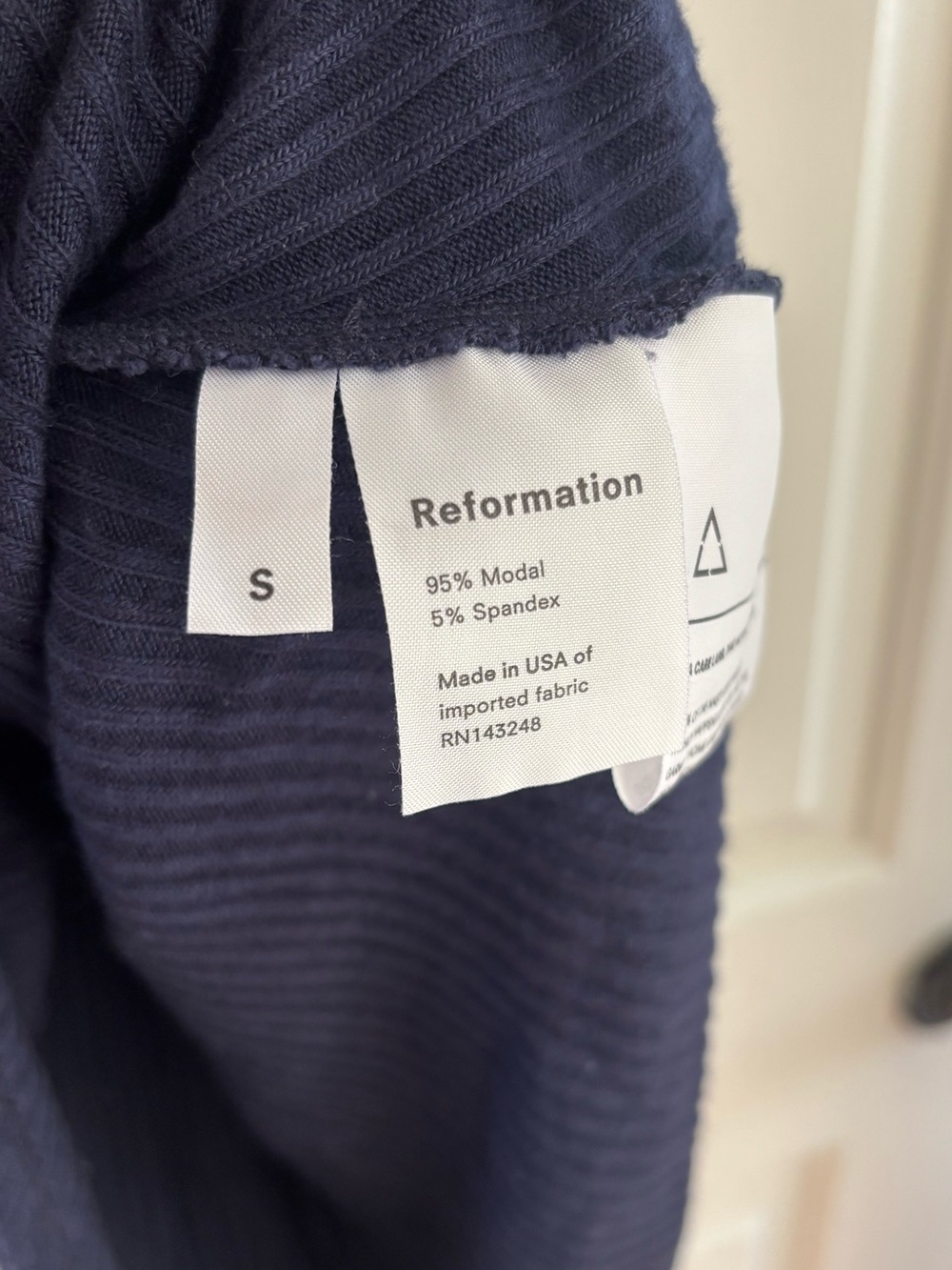 Reformation Navy Ribbed Off-Shoulder Mini Dress - Picture 3 of 5